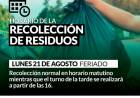 Feriado Nacional: horarios de recolección de residuos hoy