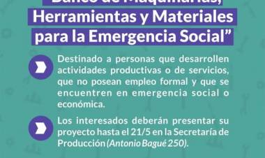 Convocatoria para el programa “Banco de Maquinarias, Herramientas y Materiales para la Emergencia Social”⠀