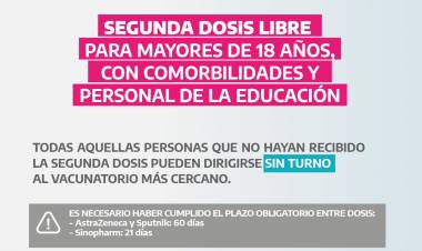 2da dosis libre, mayores de 18 años con comorbilidades y personal de la educación.⠀