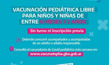 Vacunación pediátrica libre para niños y niñas de entre 6 meses y 2 años