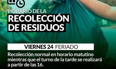 Horario de recolección de residuos Viernes 24 de Marzo