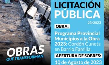 “Programa Provincial Municipios a la Obra 2023 – Cordón Cuneta en Barrio Familia”