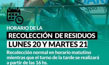 Horario de recolección de residuos del dia Martes 21 de Noviembre