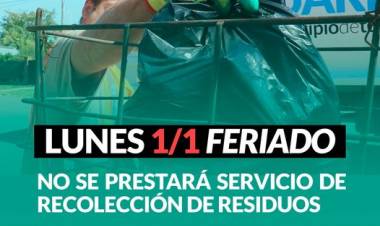 No habra recoleccion de residuos el dia Lunes 01/01