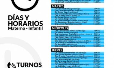 Días y horarios de atención del Materno Infantil del Hospital Municipal