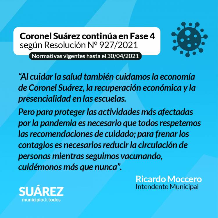 Coronel Suárez continúa en Fase 4 