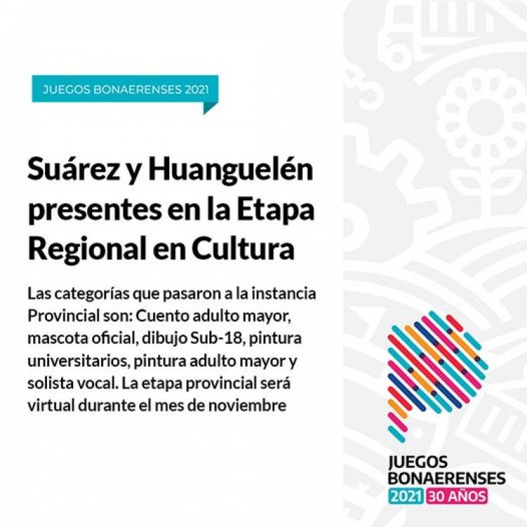 Juegos Bonarenses 2021: Suárez y Huanguelén presentes en la Etapa Regional en Cultura⠀