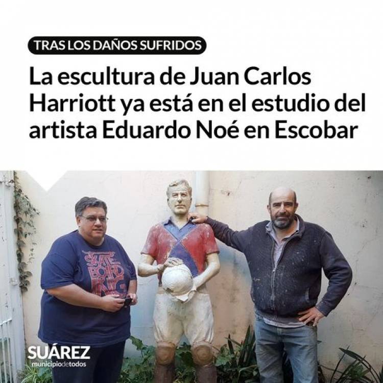 Tras los daños sufridos: la escultura de Juan Carlos Harriott ya está en el estudio del artista Eduardo Noé en Escobar