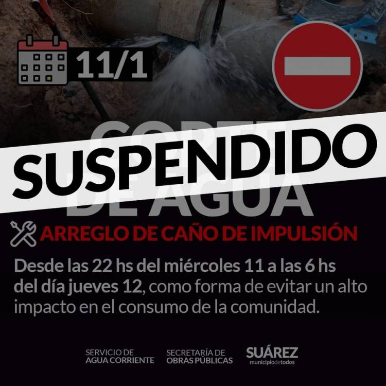 Se suspendió el corte de agua programado para HOY