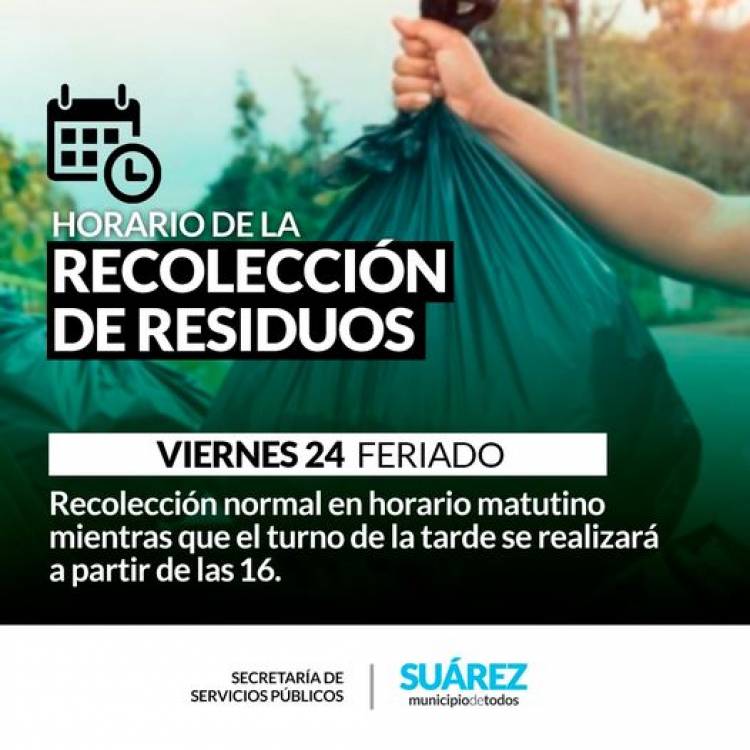 Horario de recolección de residuos Viernes 24 de Marzo