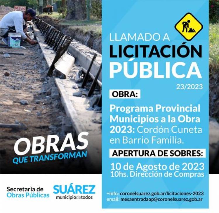 “Programa Provincial Municipios a la Obra 2023 – Cordón Cuneta en Barrio Familia”