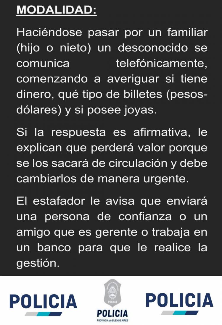 Parte de Prensa Policial: prevencion "Cuento del Tio"