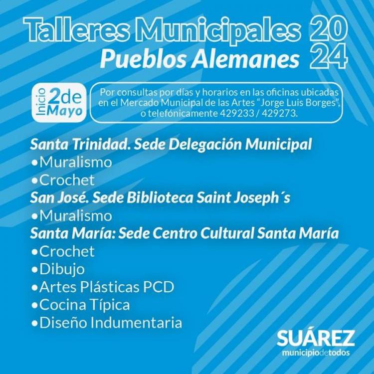 Talleres Municipales 2024: inician el 2 de Mayo