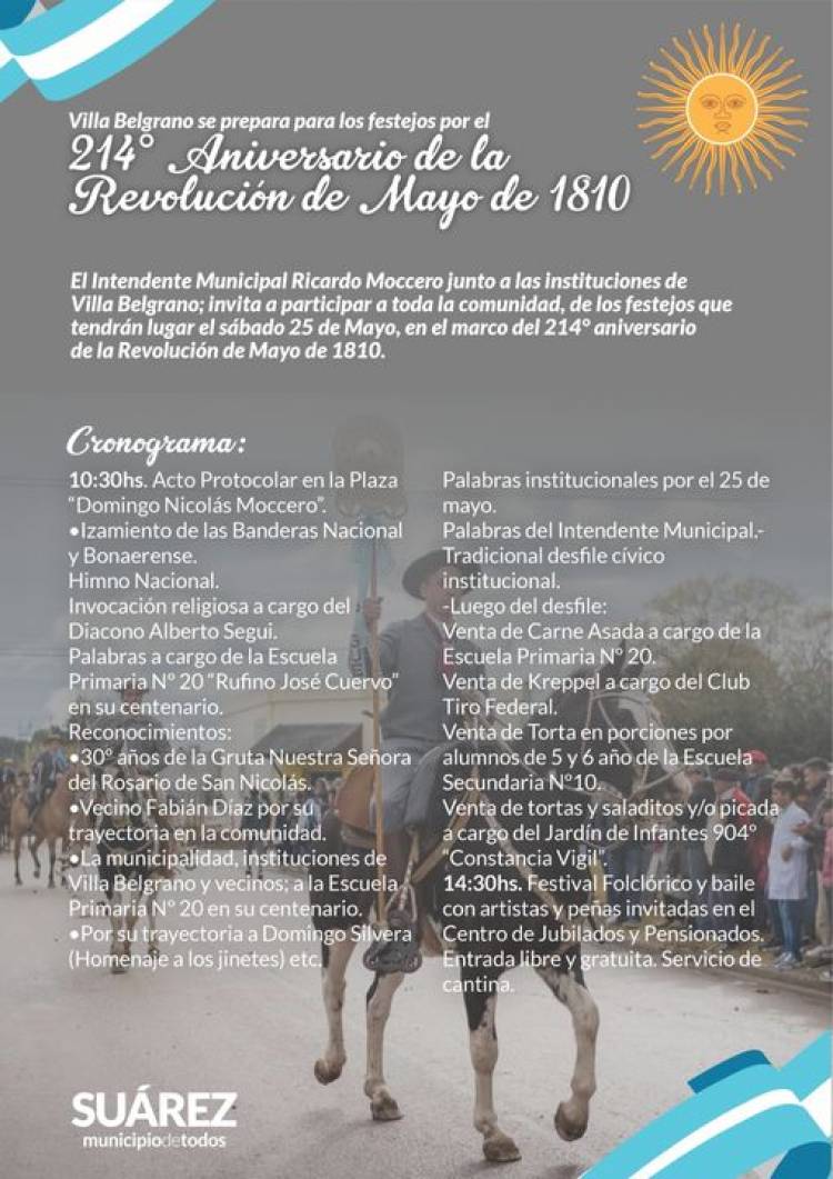 Villa Belgrano se prepara para los festejos por el 214° aniversario de la Revolución de Mayo