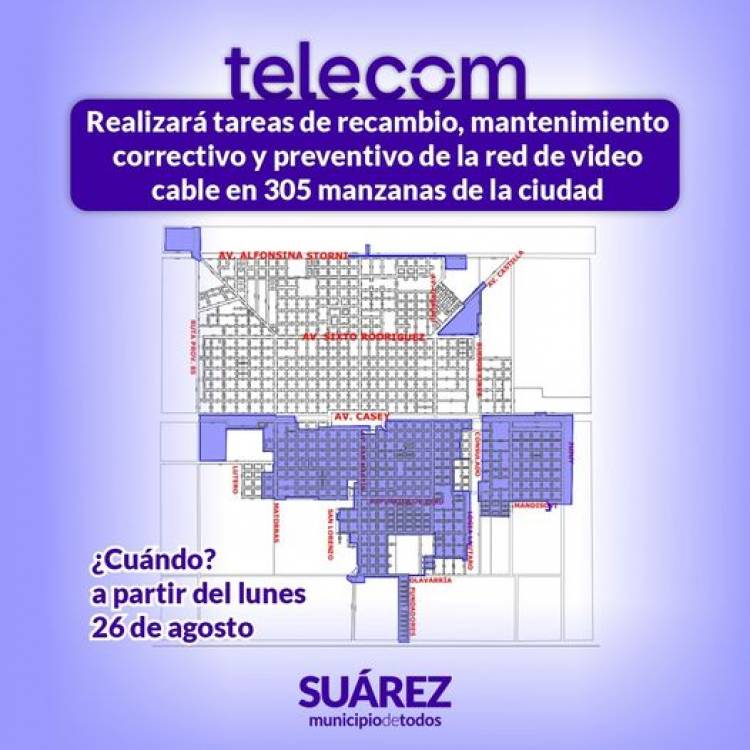 Telecom realizara trabajos de mantenimiento correctivo y preventivo en la red de video cable