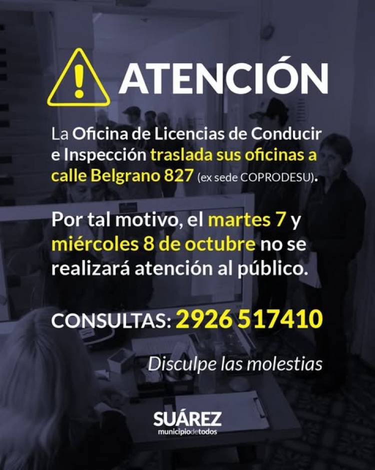 Se traslada la Oficina de Licencias de Conducir e Inspección