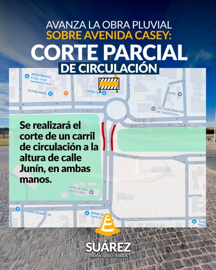 Avanza la obra pluvial sobre avenida Casey: corte parcial de circulación