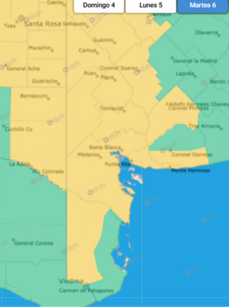 Alerta amarilla por tormentas para este martes en Bahía y gran parte del sudoeste bonaerense