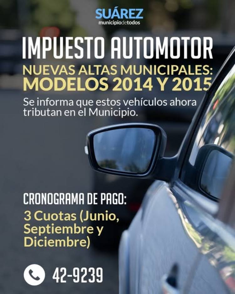 Impuesto a los Automotores – Vehículos modelo 2014 y 2015