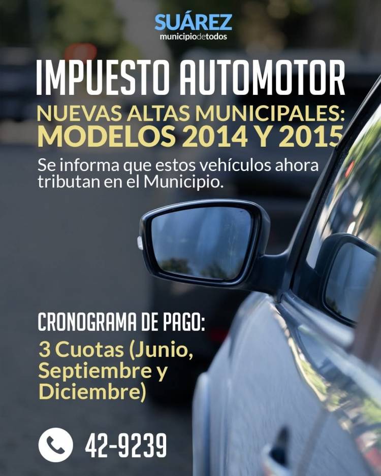 Impuesto a los Automotores – Vehículos modelo 2014 y 2015