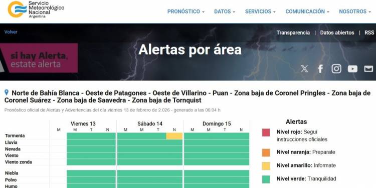 Alerta Amarilla por tormentas
