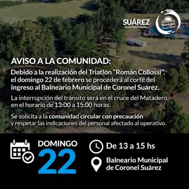 Aviso a la comunidad por el Triatlón