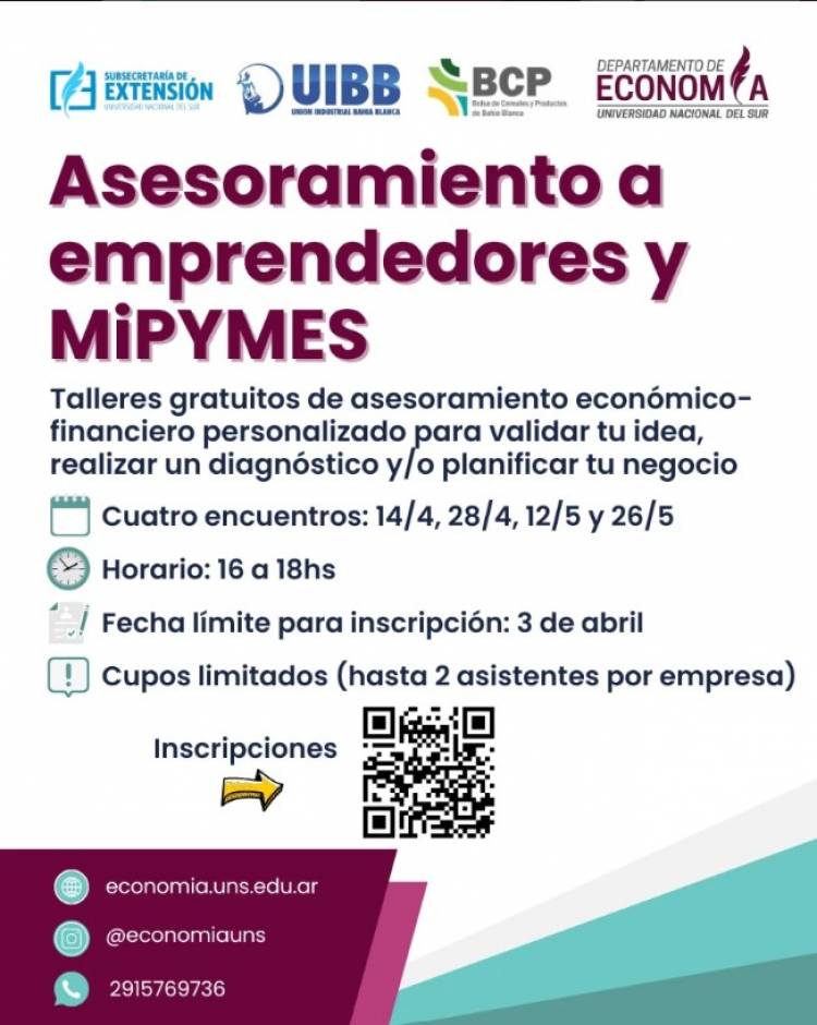 Talleres gratuitos de asesoramiento económico-financiero para emprendedores y MiPYMES