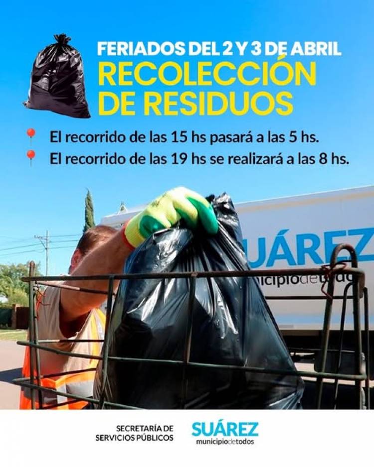 Servicio de recolección de residuos domiciliarios jueves y viernes feriados