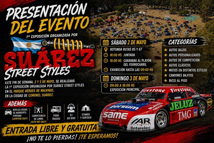 Este finde, la 1ª exposición organizada por "Suárez Street Styles" en el Parque Héroes de Malvinas