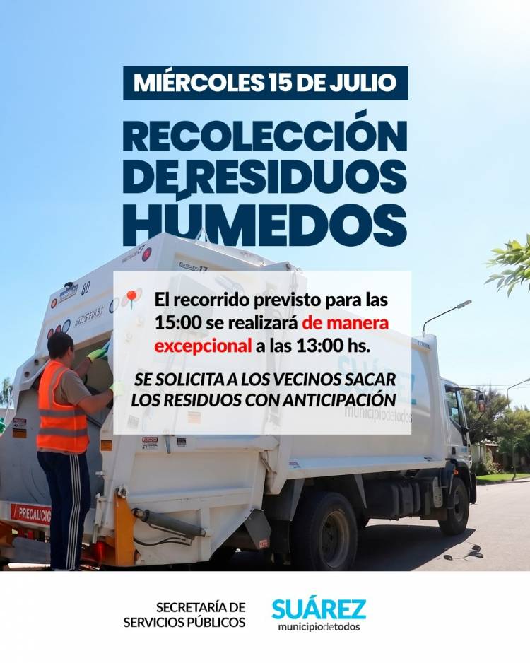 Recorrido de recolección de residuos húmedos del Miercoles 15