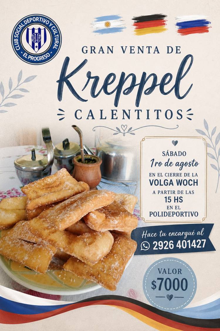 Sabado 01/08: gran venta de Kreppel, en el cierre de la VOLGA WOCH