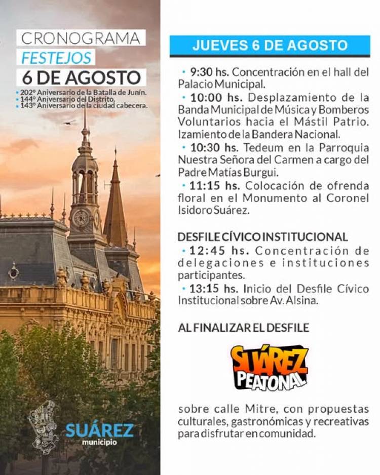 Cronograma oficial | Acto por el 144° Aniversario de Coronel Suárez