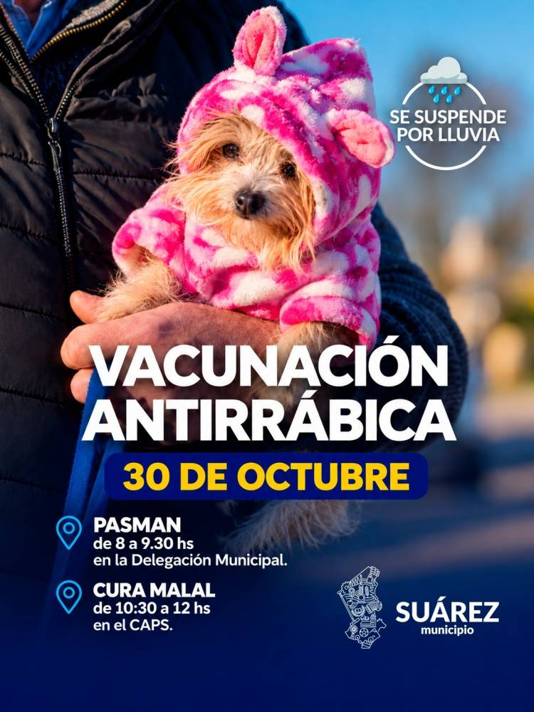 Atención vecinos de Pasman y Cura Malal: Campaña de vacunación antirrábica este viernes 30 de octubre