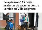 Se aplicaron 119 dosis gratuitas de vacunas contra la rabia en Villa Belgrano⠀