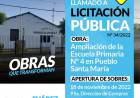 Licitación Obra Pública: Ampliación Escuela Primaria N°4 en  Santa María