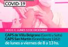 Se aplicará la vacuna Covid-19 en los CAPS de Villa Belgrano y San Martín