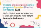 Inicia la pre inscripción para el programa Escuelas Abiertas en Verano 2023