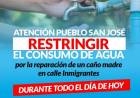 ATENCIÓN PUEBLO SAN JOSE: restricción en el consumo de agua