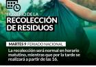 Horario de recolección de residuos este MARTES 9 DE JULIO 