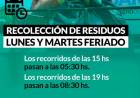 Servicio de recolección de residuos domiciliarios para este lunes y martes feriados