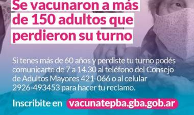 Se vacunaron a más de 150 adultos que perdieron su turno⠀