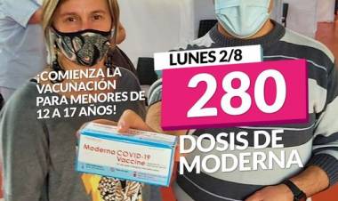 Comienza la vacunación para menores de edad: Llegaron 280 dosis de Moderna⠀