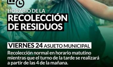 Horario de Recolección de Residuos Viernes 24