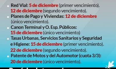 Vencimiento de Tasas Municipales del mes de Diciembre