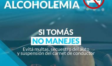 Este fin de semana se realizarán controles de alcoholemia en distintos puntos del distrito