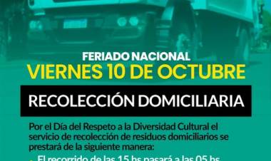 Servicio de recolección de residuos domiciliarios VIERNES 10 DE OCTUBRE