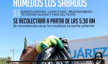 Cambio de horario en la recolección de residuos domiciliarios los días sábados