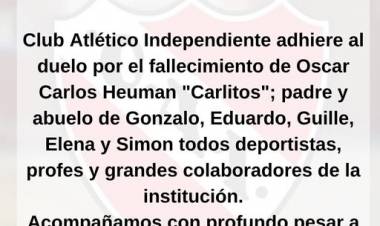 El club Independiente de San José adhiere a duelo por Carlitos Heuman