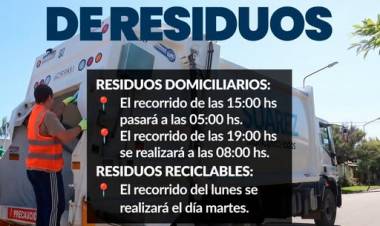 Servicio de recolección de residuos para el Lunes 17 de Agosto