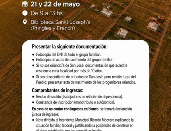 Más de 500 familias ya accedieron a su terreno: ahora llega una nueva oportunidad para San José